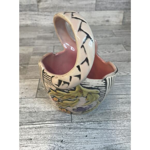 Vintage Pink Hull Pottery Basket Blossom Flite 1955 T2 Candy Dish Vase - Picture 2 of 8